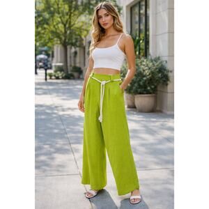NEW Harver & Blair Garden Green Pull-On Rope Belt Wide Leg Crop Pants Medium